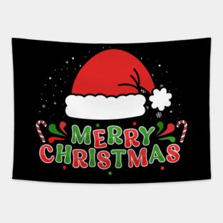 Merry Christmas Santa Hat With Candy Canes Tapestry