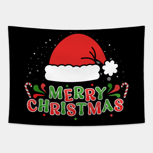Merry Christmas Santa Hat With Candy Canes Tapestry by Creatifly Graphic Tees
