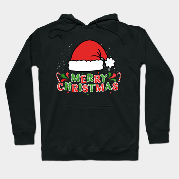 Merry Christmas Santa Hat With Candy Canes Hoodie by Creatifly Graphic Tees