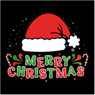 Merry Christmas Santa Hat With Candy Canes Posters and Art