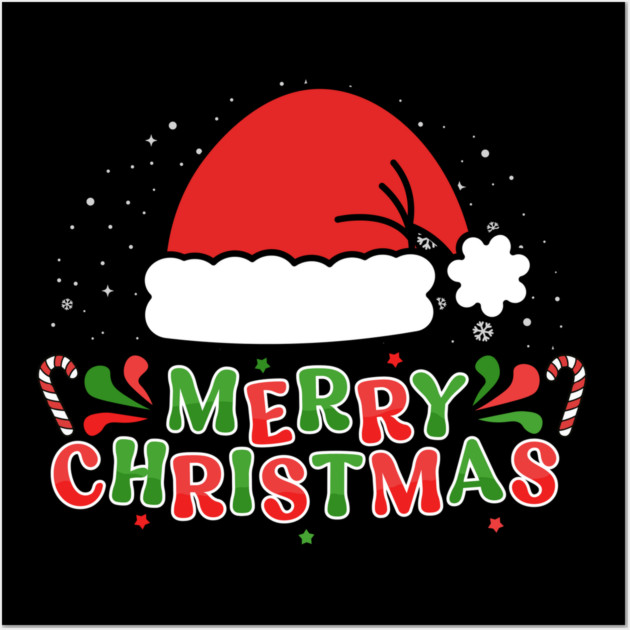Merry Christmas Santa Hat With Candy Canes Wall Art by Creatifly Graphic Tees