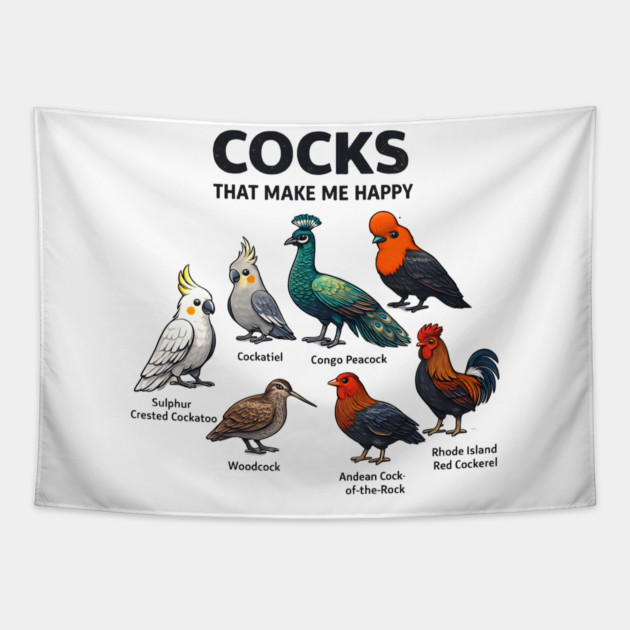 Cocks That Make Me Happy - Funny Bird Lover Tapestry by ArtistTee ⭐⭐⭐⭐⭐