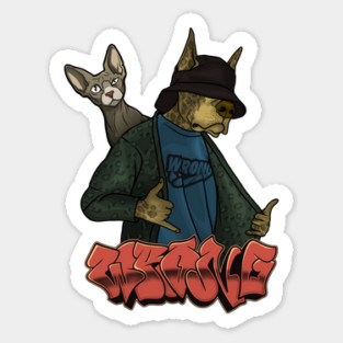 Crazy Dog with Cat Sticker