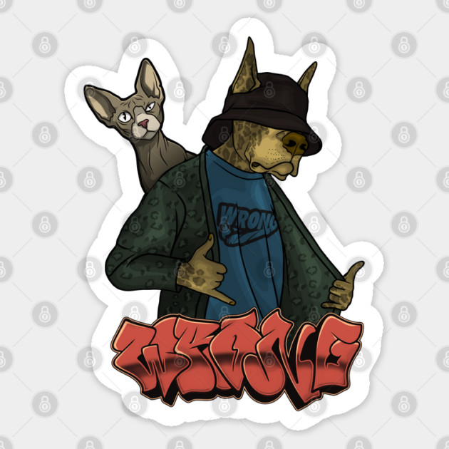 Crazy Dog with Cat Sticker by Wrong
