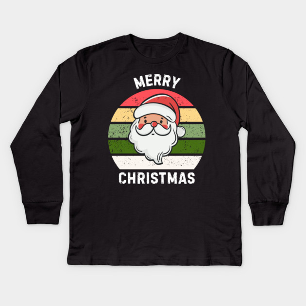 Vintage Santa Merry Christmas Retro Style Kids Long Sleeve T-Shirt by Creatifly Graphic Tees