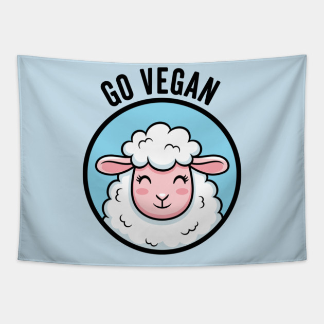 Cute Sheep Go Vegan Tapestry by enrynz