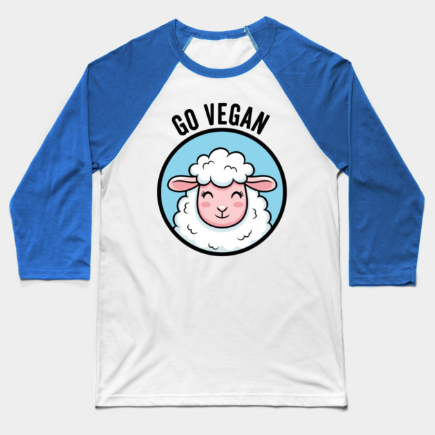 Cute Sheep Go Vegan Baseball T-Shirt by Digironin