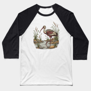 Ibisbill Bird Walking in River with Reeds Baseball T-Shirt