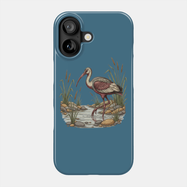 Ibisbill Bird Walking in River with Reeds Phone Case by BirdsnStuff