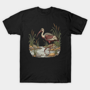 Ibisbill Bird Walking in River with Reeds T-Shirt