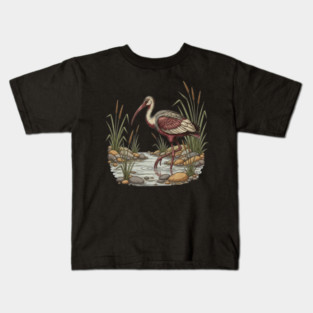 Ibisbill Bird Walking in River with Reeds Kids T-Shirt