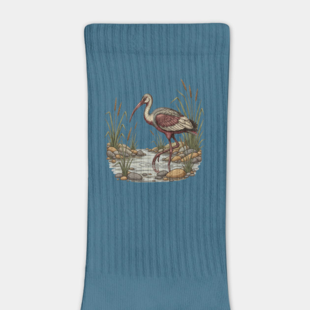 Ibisbill Bird Walking in River with Reeds by BirdsnStuff