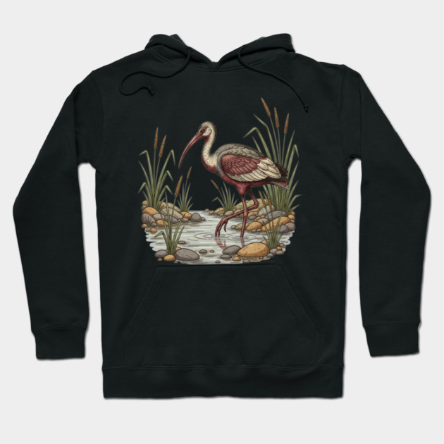 Ibisbill Bird Walking in River with Reeds Hoodie by BirdsnStuff