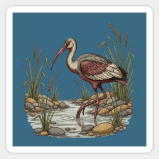 Ibisbill Bird Walking in River with Reeds Magnet