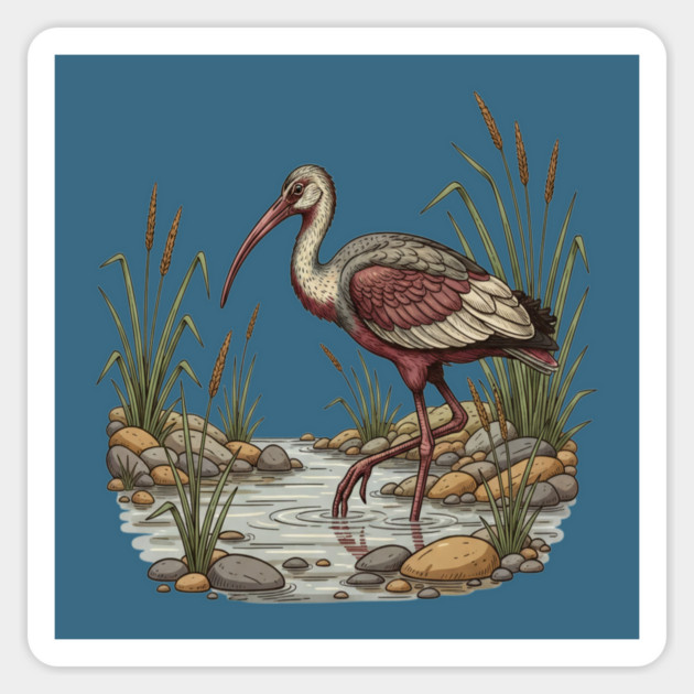 Ibisbill Bird Walking in River with Reeds Magnet by BirdsnStuff