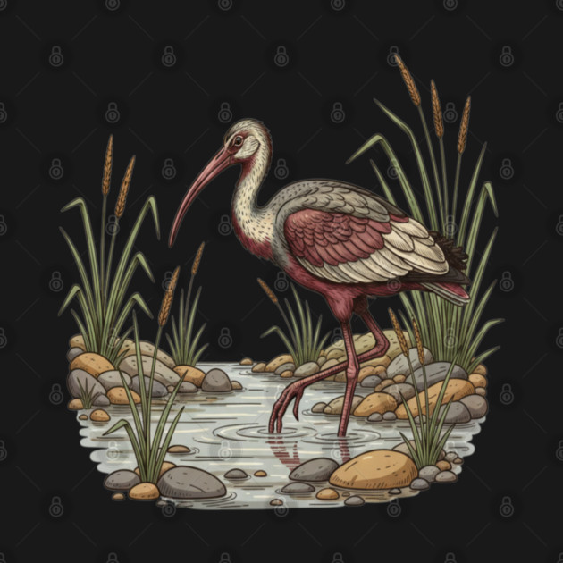 Ibisbill Bird Walking in River with Reeds by BirdsnStuff