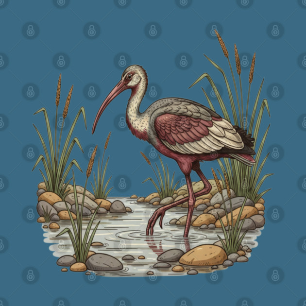 Ibisbill Bird Walking in River with Reeds by BirdsnStuff