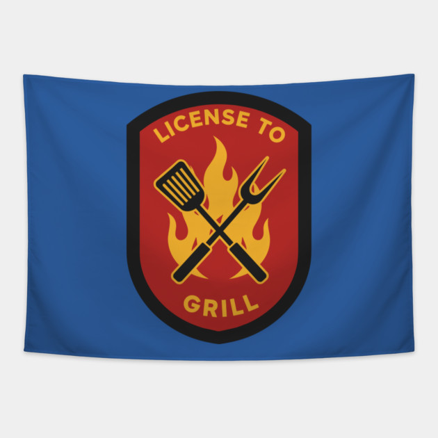 License to Grill BBQ Lovers Tapestry by enrynz