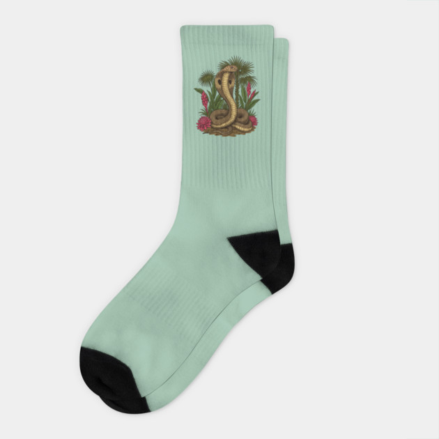 King Cobra Snake Among Tropical Red Ginger Socks by BirdsnStuff
