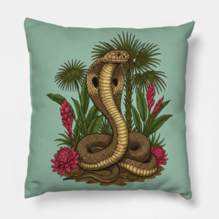 King Cobra Snake Among Tropical Red Ginger Pillow