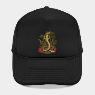 King Cobra Snake Among Tropical Red Ginger Hat
