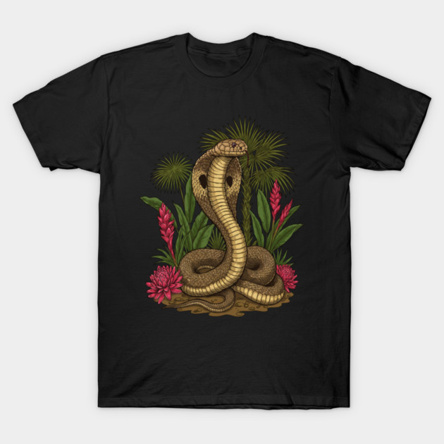 King Cobra Snake Among Tropical Red Ginger T-Shirt by BirdsnStuff