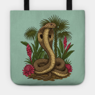 King Cobra Snake Among Tropical Red Ginger Tote
