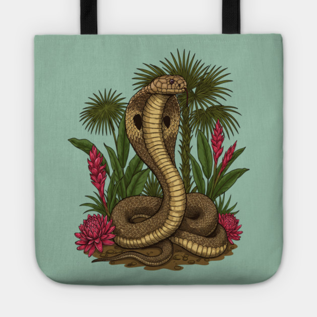 King Cobra Snake Among Tropical Red Ginger Tote by BirdsnStuff