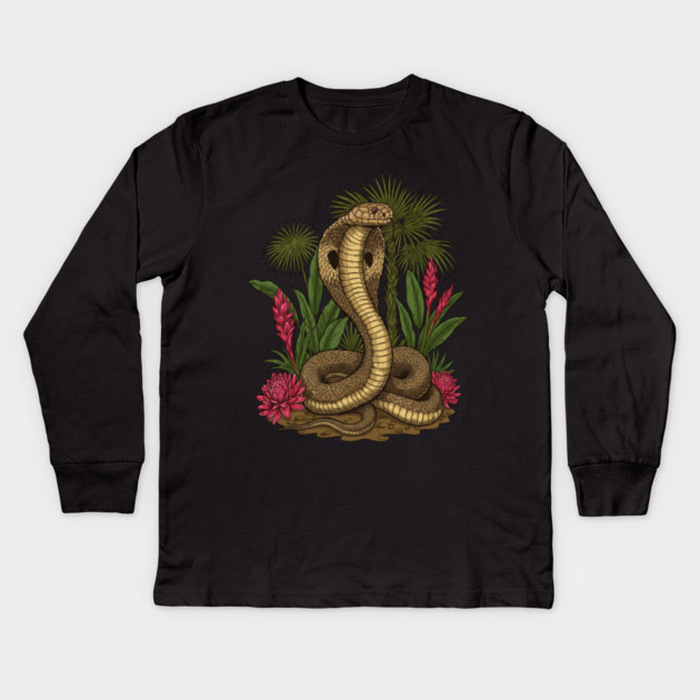 King Cobra Snake Among Tropical Red Ginger Kids Long Sleeve T-Shirt by BirdsnStuff