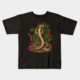 King Cobra Snake Among Tropical Red Ginger Kids T-Shirt