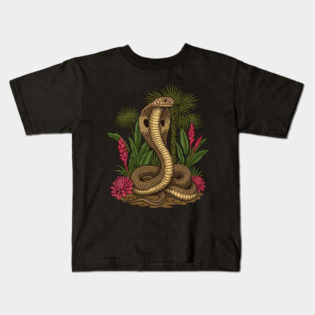 King Cobra Snake Among Tropical Red Ginger Kids T-Shirt by BirdsnStuff