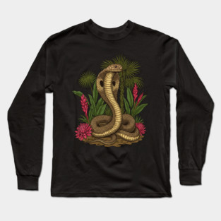 King Cobra Snake Among Tropical Red Ginger Long Sleeve T-Shirt