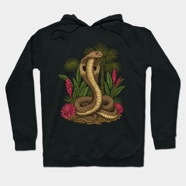 King Cobra Snake Among Tropical Red Ginger Hoodie by BirdsnStuff