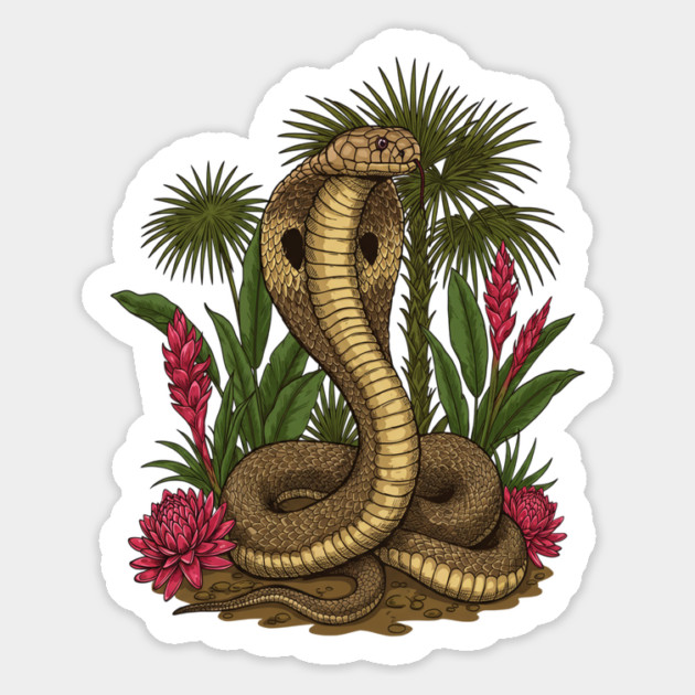 King Cobra Snake Among Tropical Red Ginger Magnet by BirdsnStuff