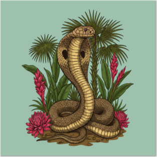 King Cobra Snake Among Tropical Red Ginger Posters and Art