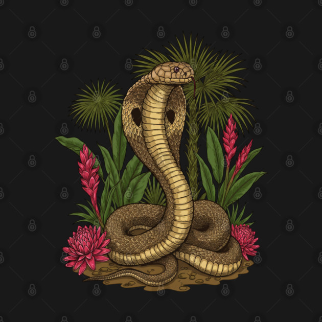 King Cobra Snake Among Tropical Red Ginger by BirdsnStuff