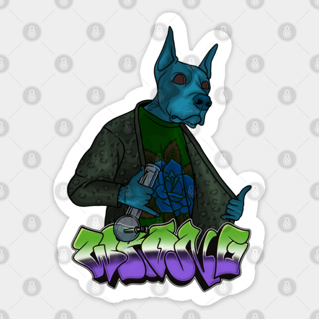 Crazy Dog with Bong Sticker by Wrong