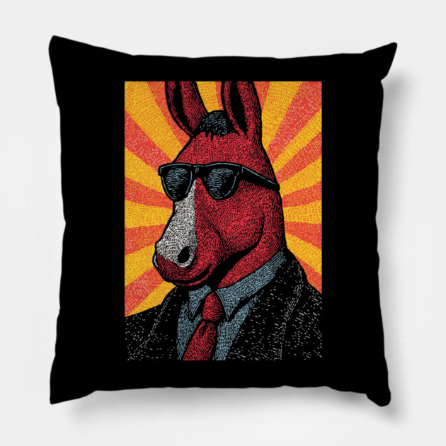 Cool Donkey in Suit - Retro Sunburst Pillow by TuncGK