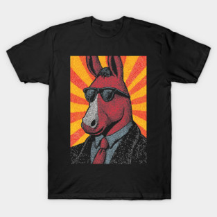 Cool Donkey in Suit - Retro Sunburst T-Shirt