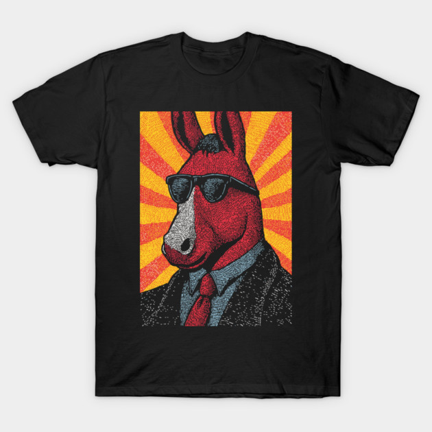 Cool Donkey in Suit - Retro Sunburst T-Shirt by TuncGK