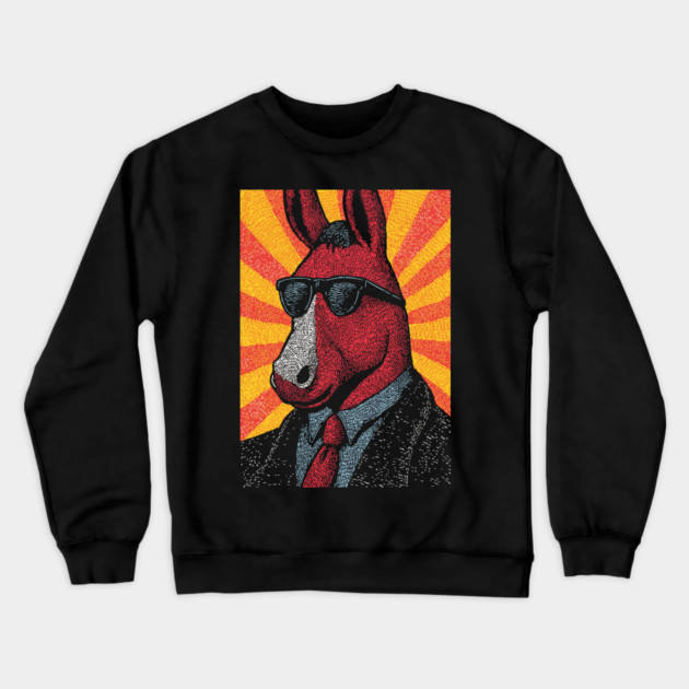 Cool Donkey in Suit - Retro Sunburst Crewneck Sweatshirt by TuncGK