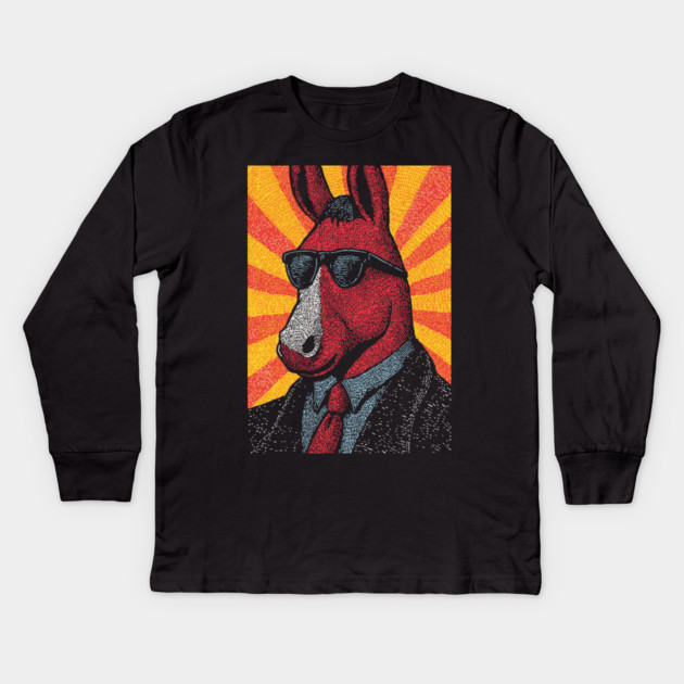 Cool Donkey in Suit - Retro Sunburst Kids Long Sleeve T-Shirt by TuncGK