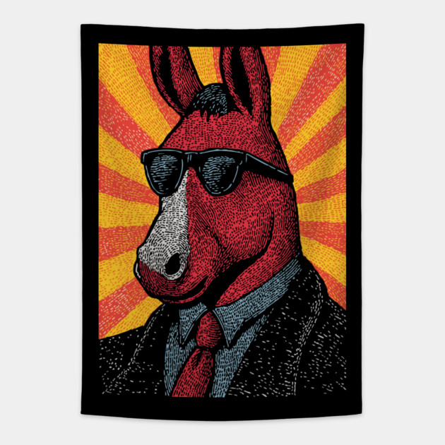 Cool Donkey in Suit - Retro Sunburst Tapestry by TuncGK