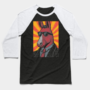 Cool Donkey in Suit - Retro Sunburst Baseball T-Shirt