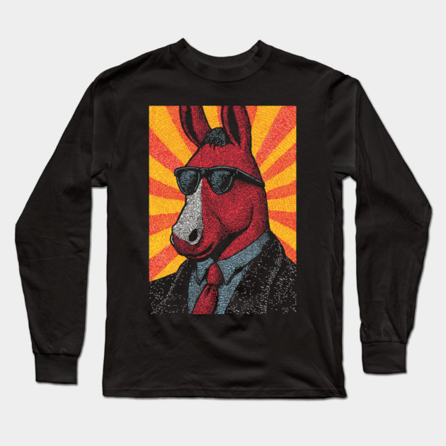 Cool Donkey in Suit - Retro Sunburst Long Sleeve T-Shirt by TuncGK