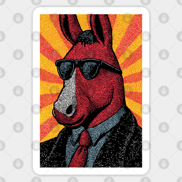Cool Donkey in Suit - Retro Sunburst Sticker by TuncGK