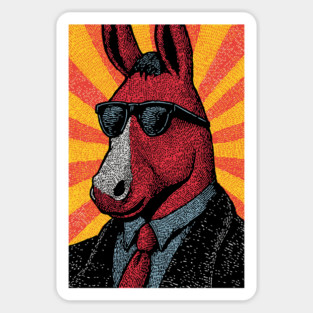 Cool Donkey in Suit - Retro Sunburst Magnet
