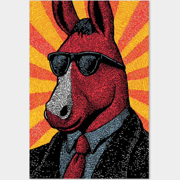 Cool Donkey in Suit - Retro Sunburst Wall Art by TuncGK