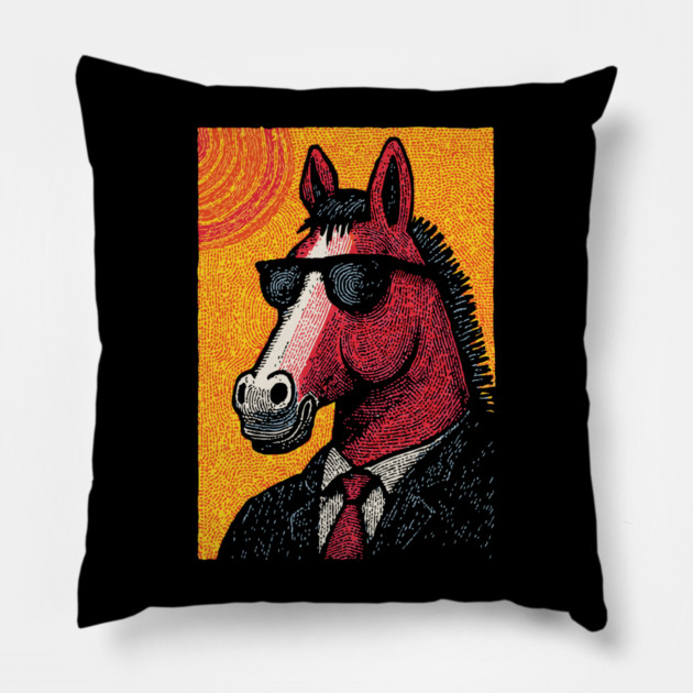 Dapper Horse in Sunglasses Pillow by TuncGK