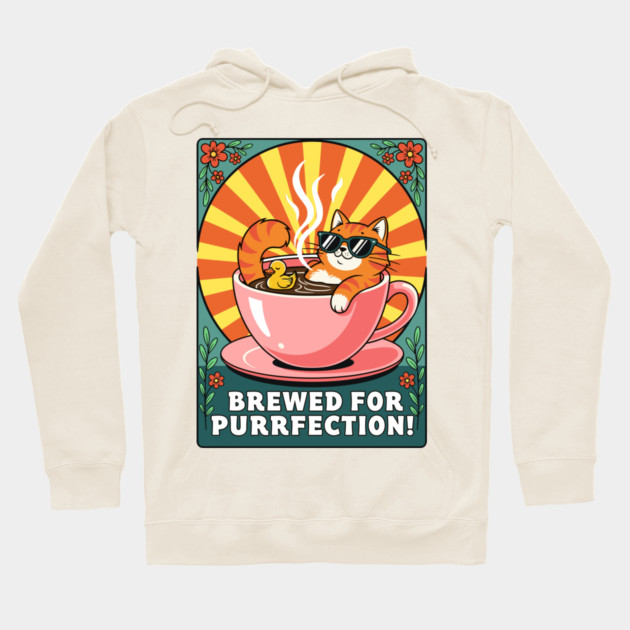 Brewed for Purrfection! Chill Coffee Cat Pun Hoodie by enrynz
